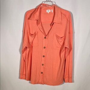 BKE WOMENS SOFT BUTTON DOWN BOYFRIEND SHIRT SHACKET CORAL SMALL